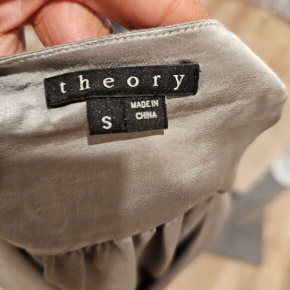 Theory Satin Deno Long Sleeve Button Down Asyem blouse - Picture 5 of 7